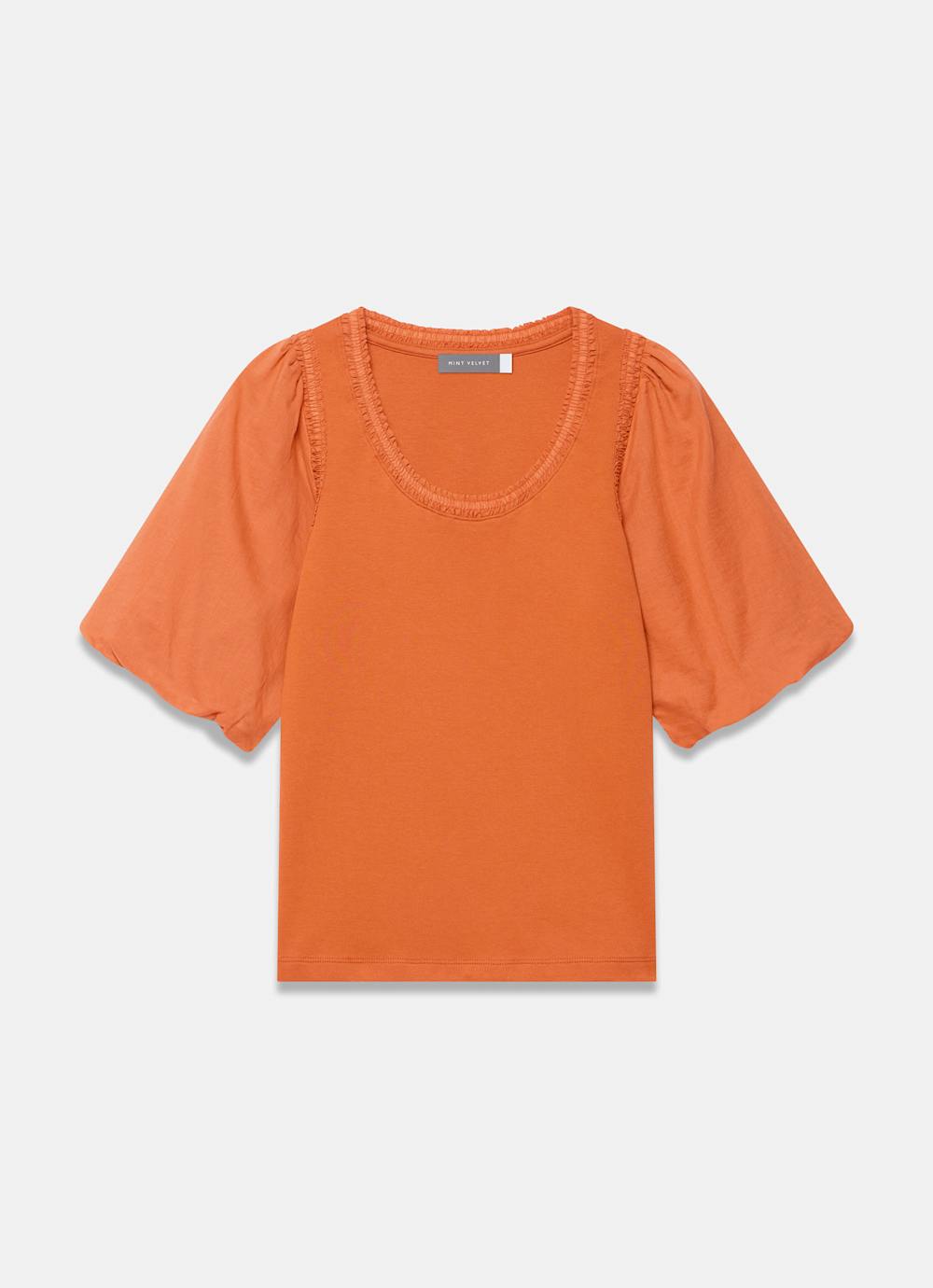 Orange Cotton Puff Sleeve Top