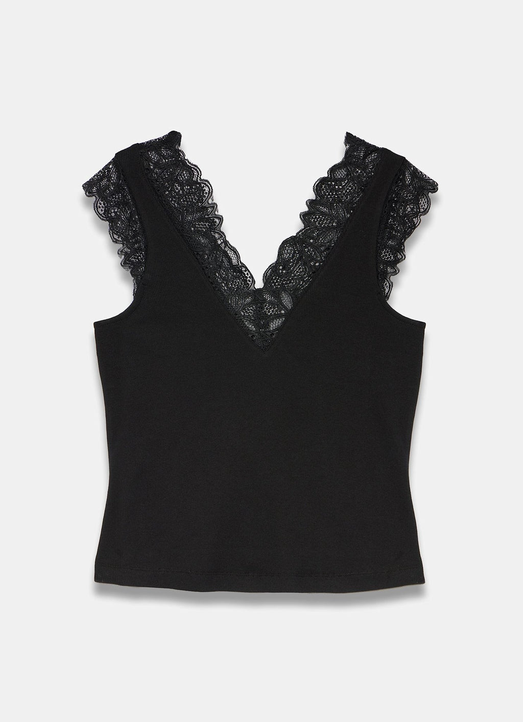 Black Cotton Blend Lace Detail Top