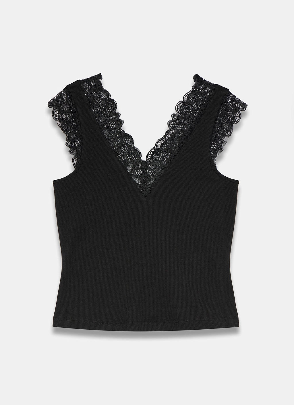 Black Cotton Blend Lace Detail Top
