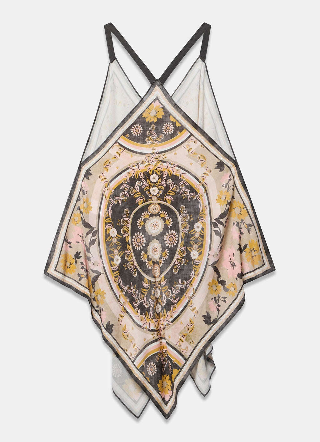 Neutral Floral Print Handkerchief Hem Top