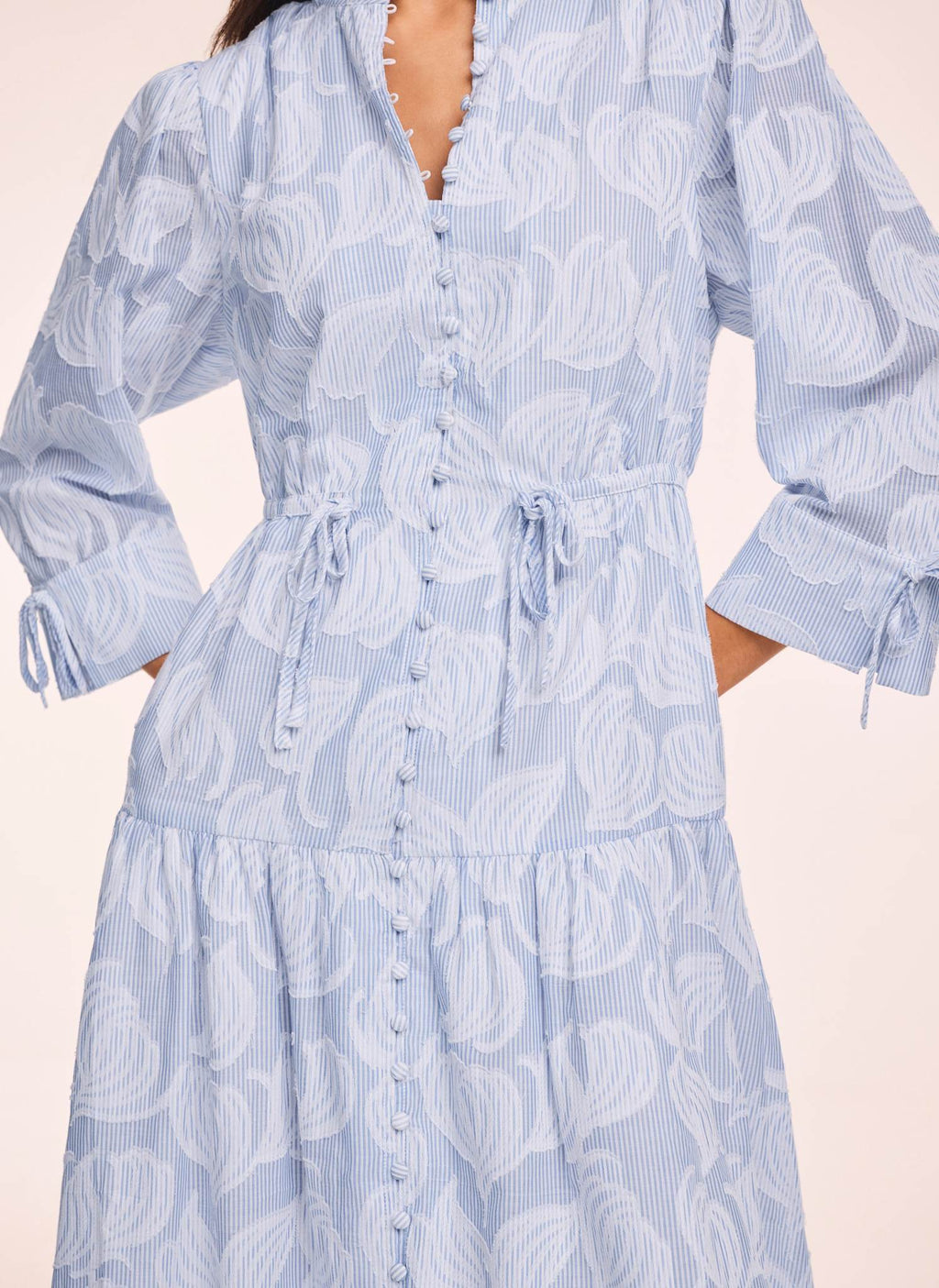 Blue Cotton Floral Shirt Midi Dress