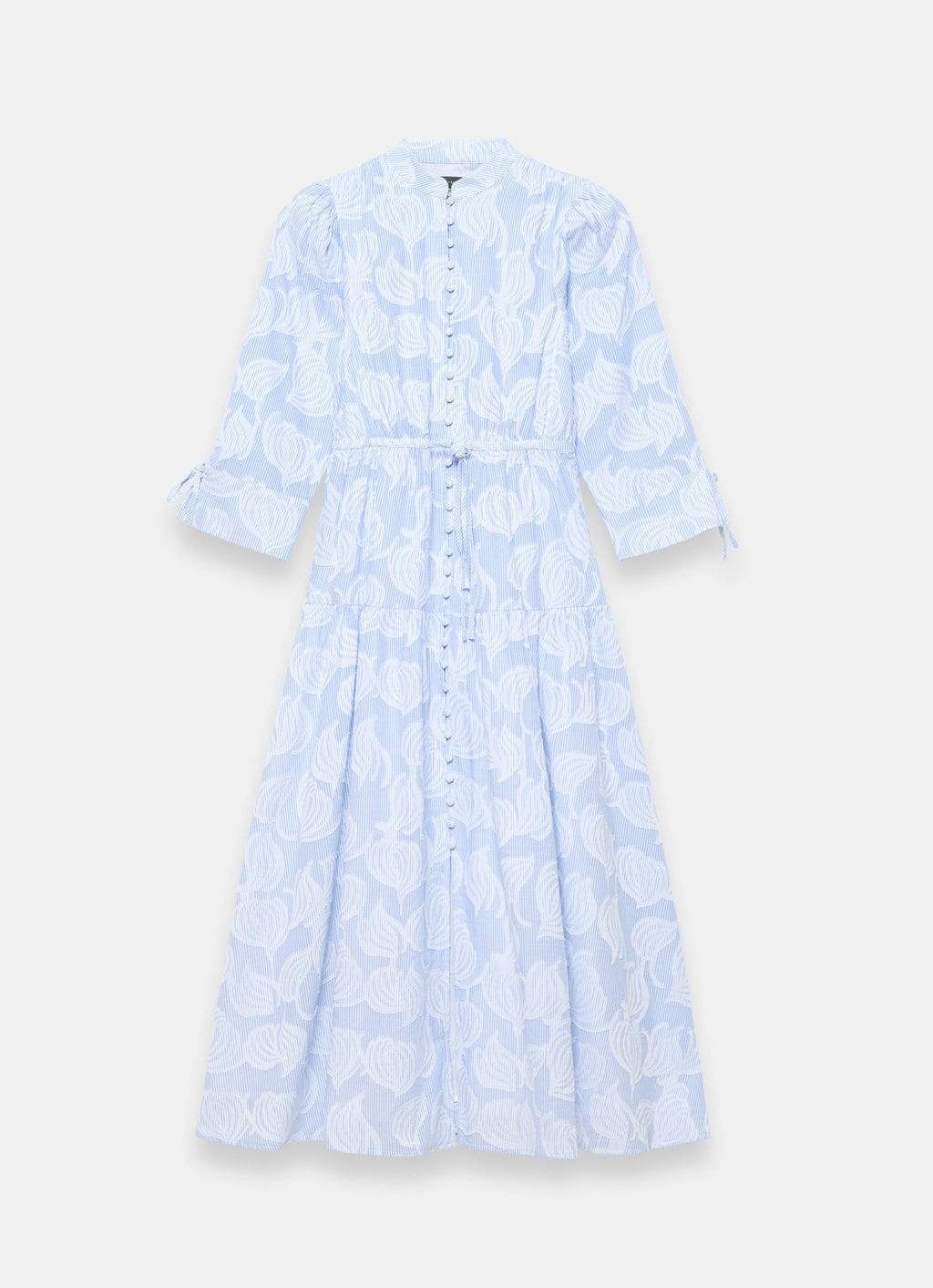 Blue Cotton Floral Shirt Midi Dress