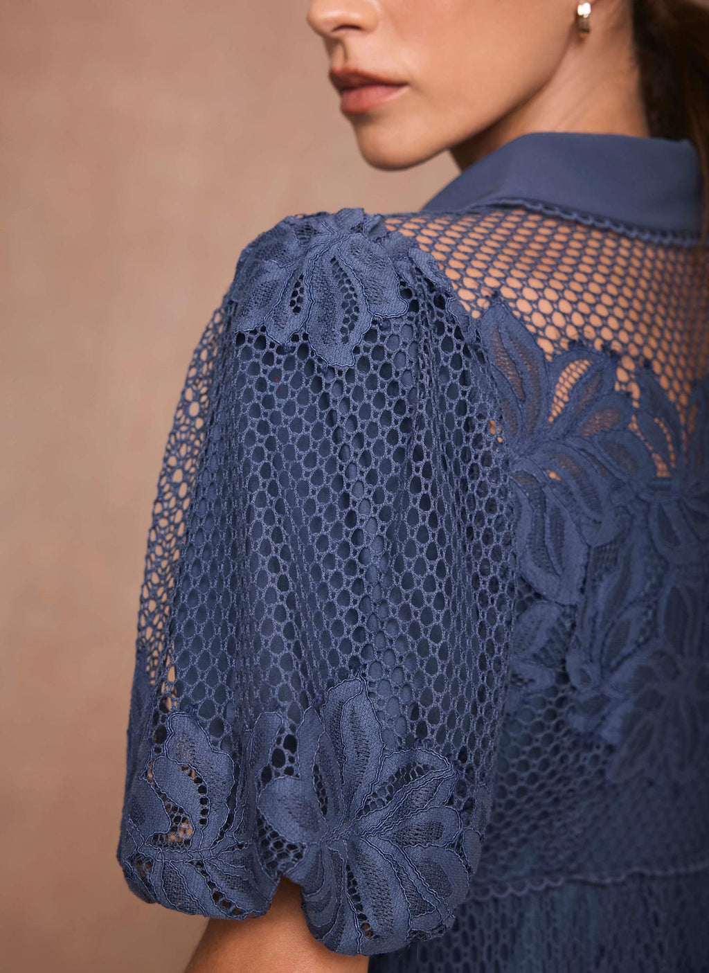 Blue Lace Midi Shirt Dress