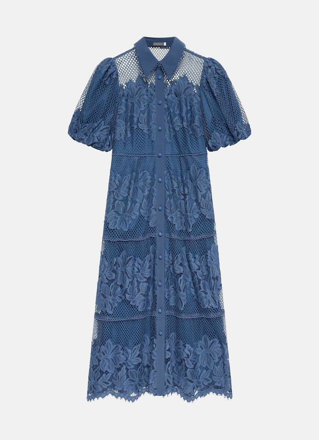 Blue Lace Midi Shirt Dress