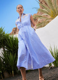 Blue Striped Midi Shirt Dress