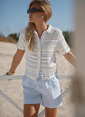 Cream Cotton Blend Stripe Crochet Top