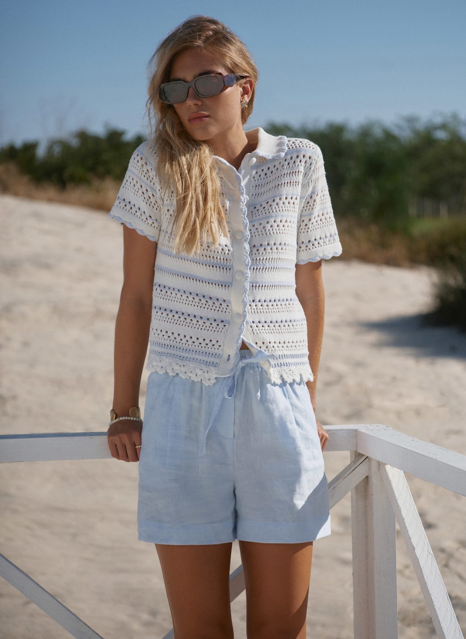 Cream Cotton Blend Stripe Crochet Top