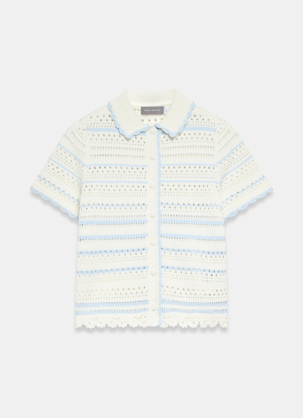 Cream Cotton Blend Stripe Crochet Top