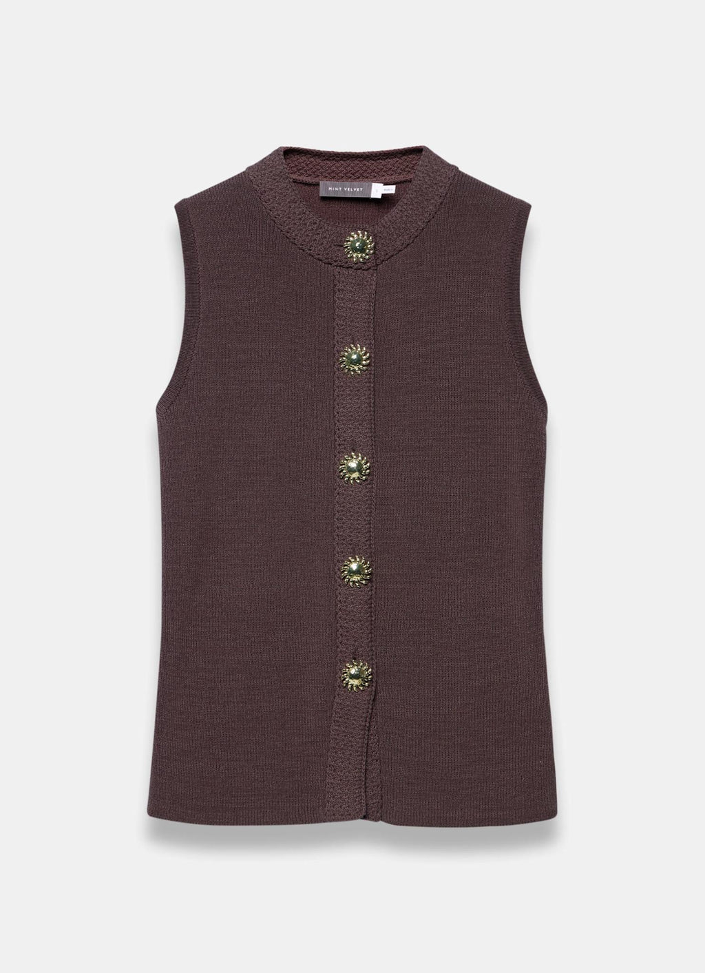Brown Sunray Button Knit Sleeveless Top