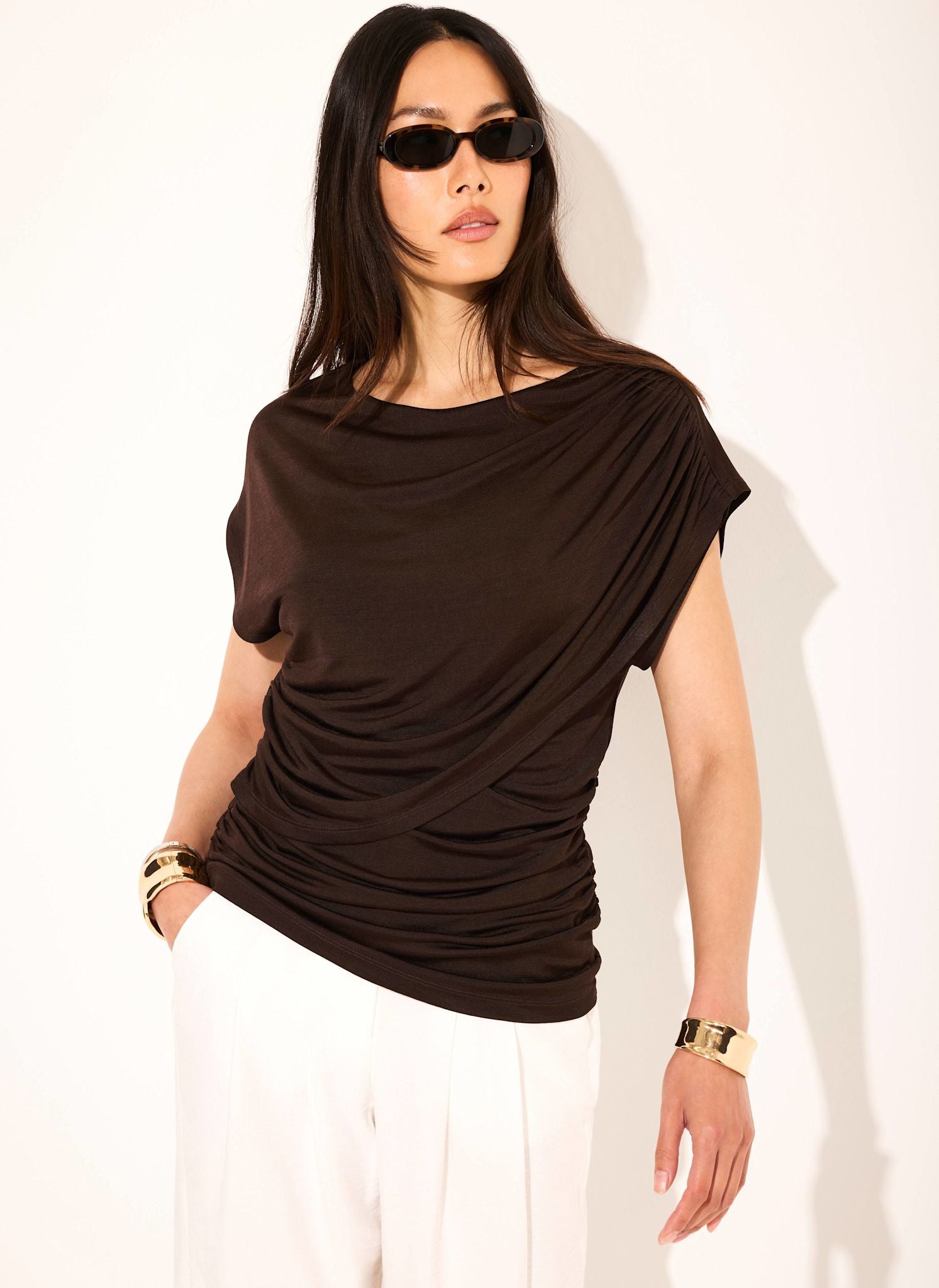 Dark Brown Layered Drape Top