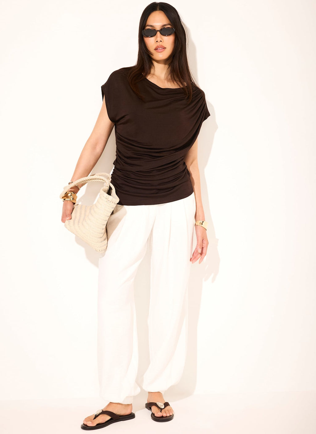 Dark Brown Layered Drape Top