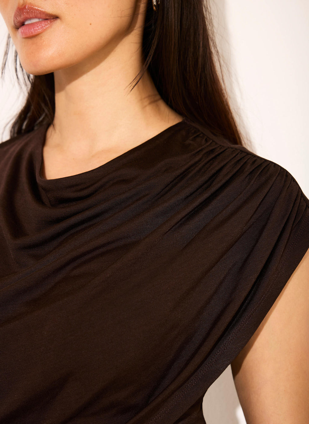 Dark Brown Layered Drape Top