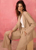 Neutral Linen Blend Single Breasted Blazer