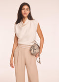 Cream Wool Blend Cowl Neck Knit Top