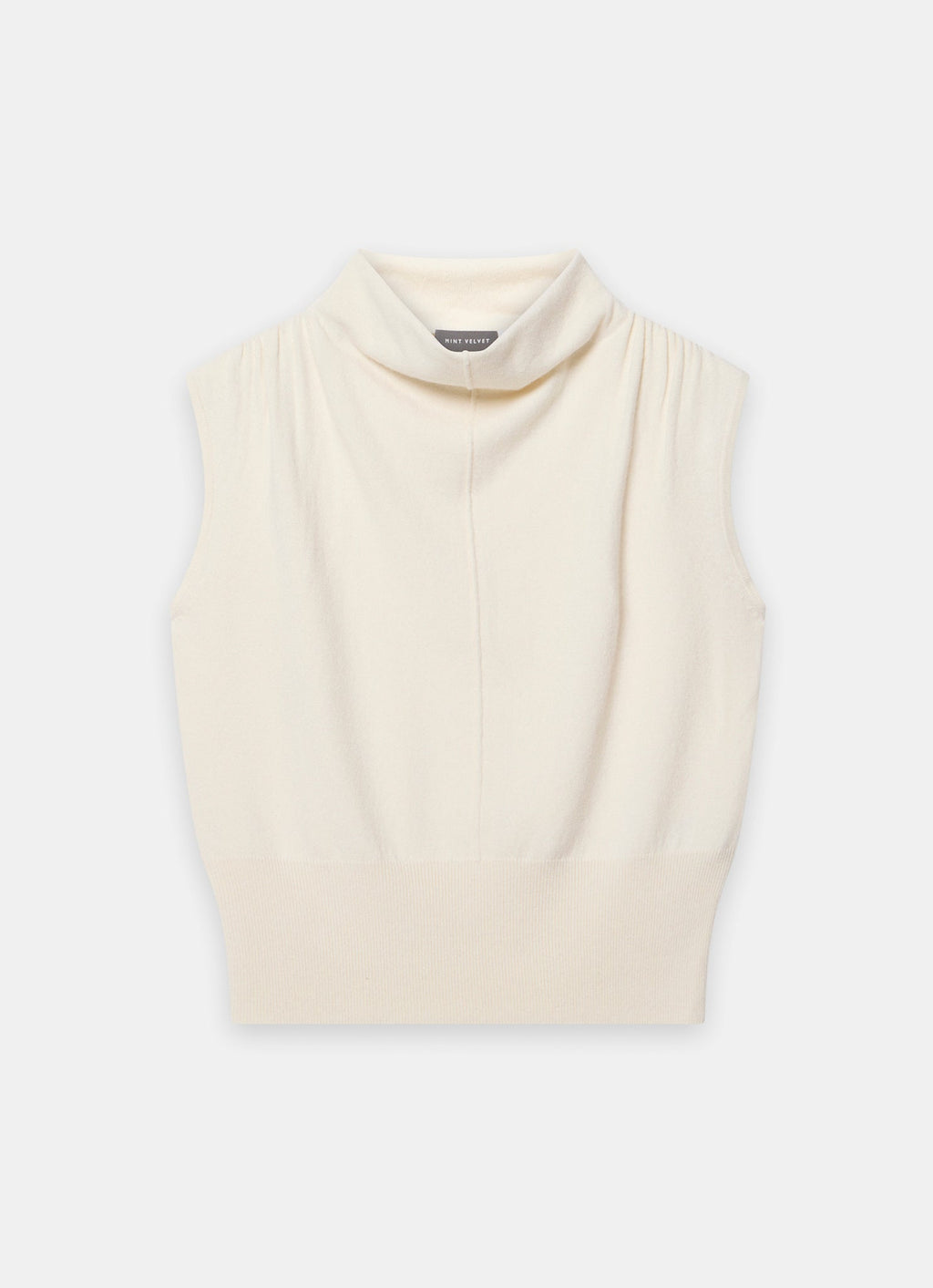 Cream Wool Blend Cowl Neck Knit Top