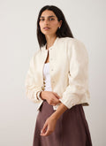 Cream Satin Lace Sleeve Bomber Jacket