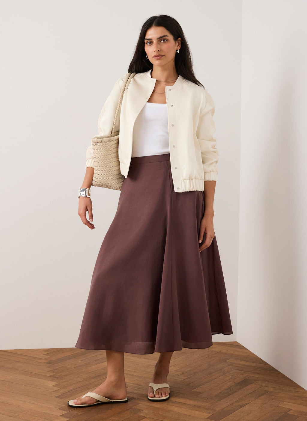 Cream Satin Lace Sleeve Bomber Jacket