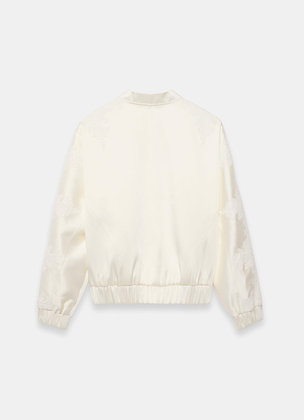 Cream Satin Lace Sleeve Bomber Jacket