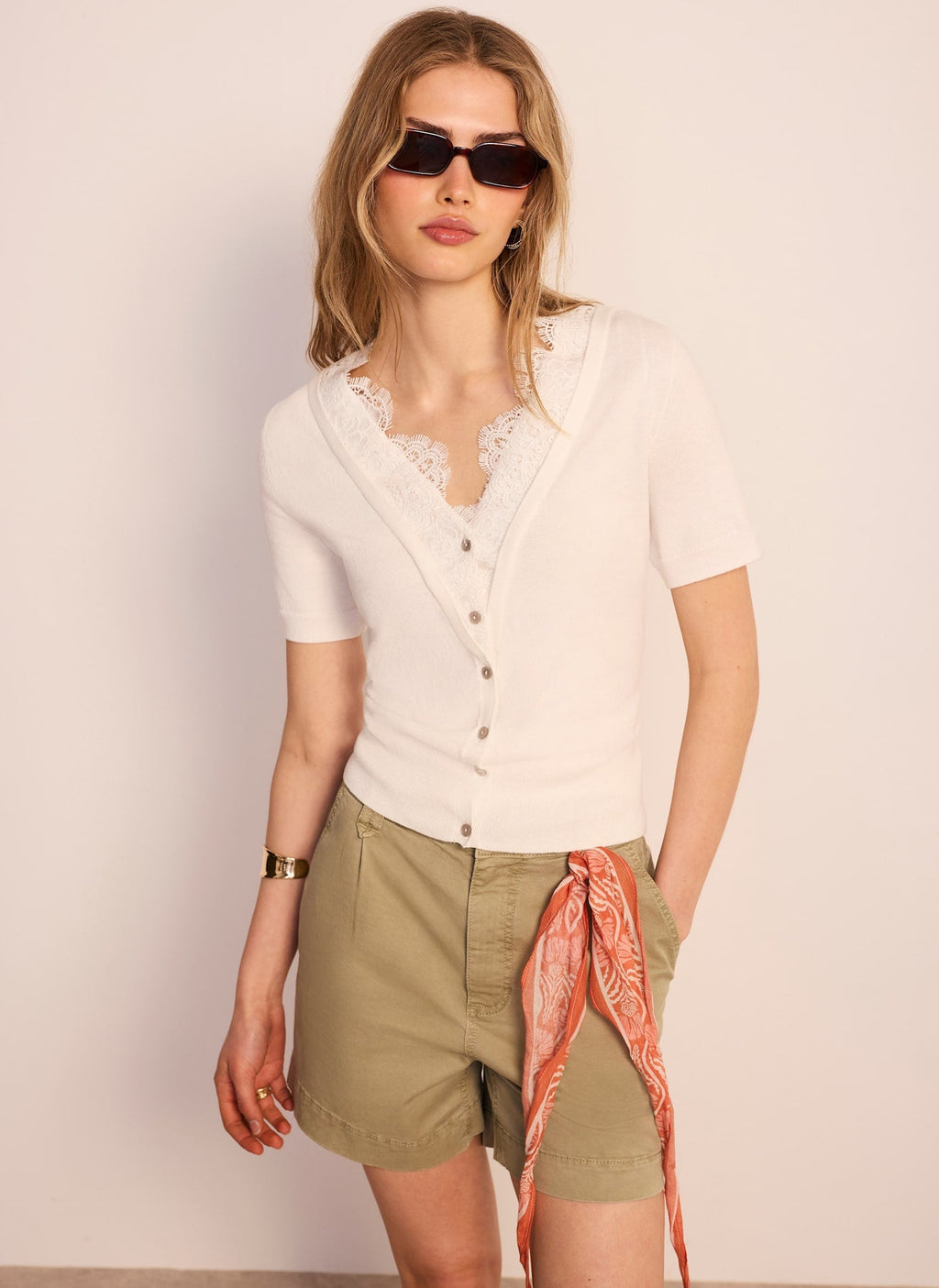 Cream Cotton Lace Trim Top