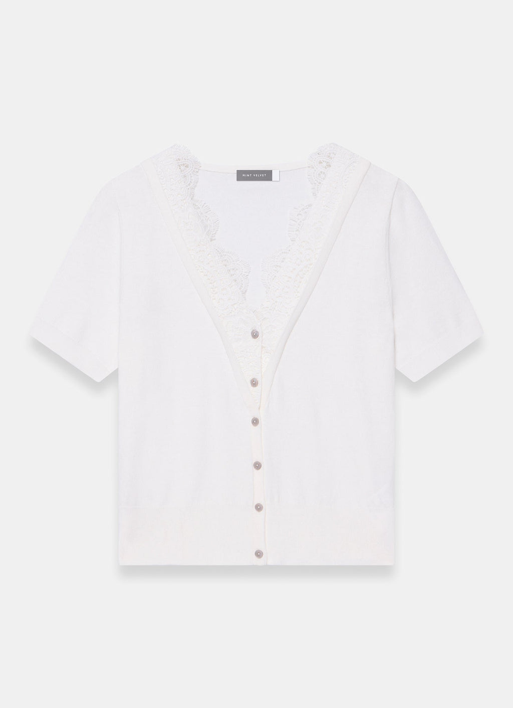 Cream Cotton Lace Trim Top