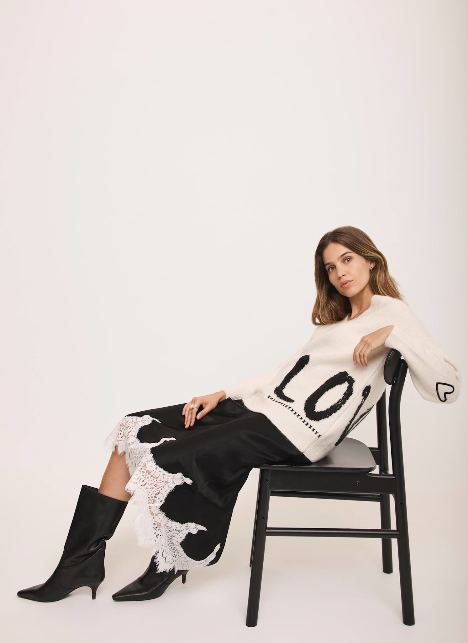 Cream Wool Blend Graphic Love Jumper