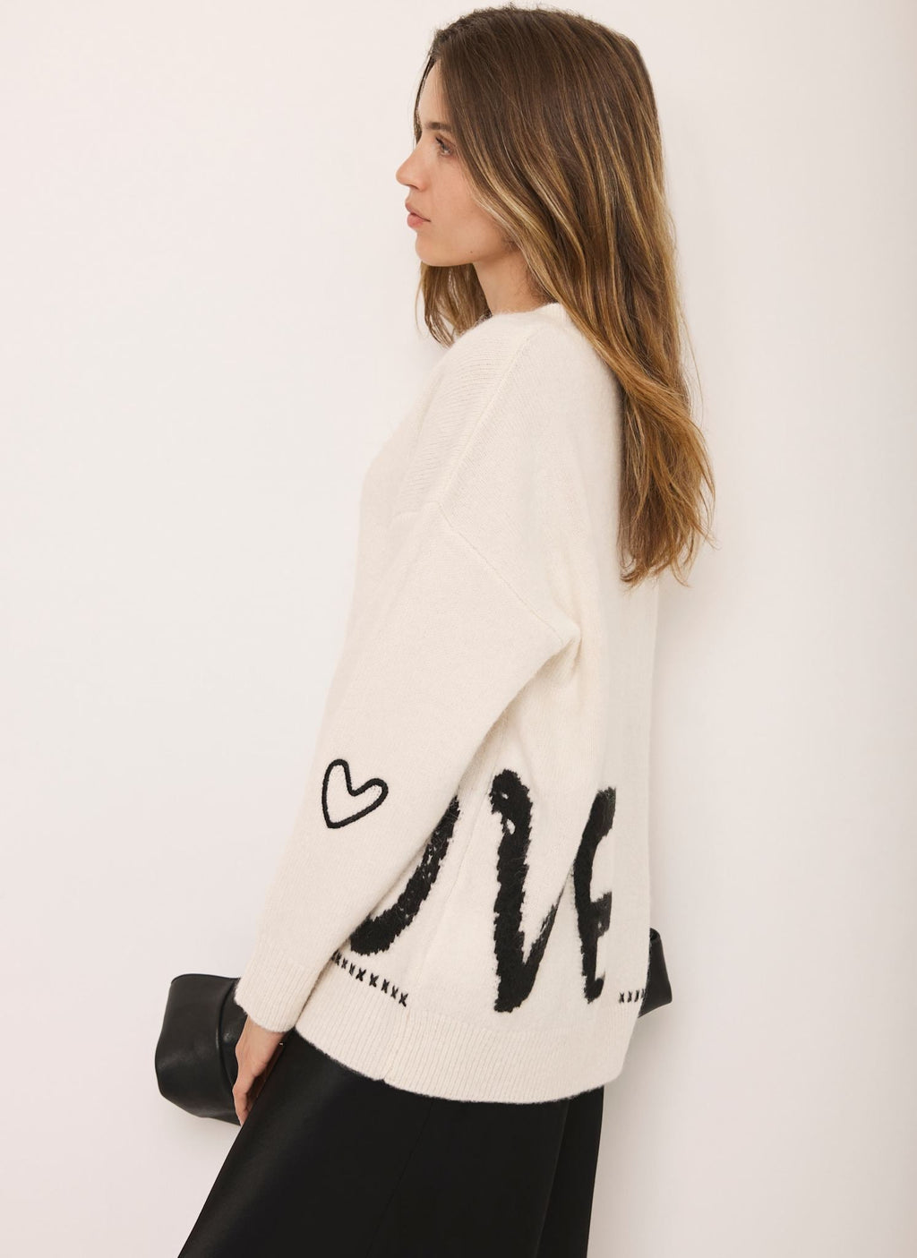 Cream Wool Blend Graphic Love Jumper