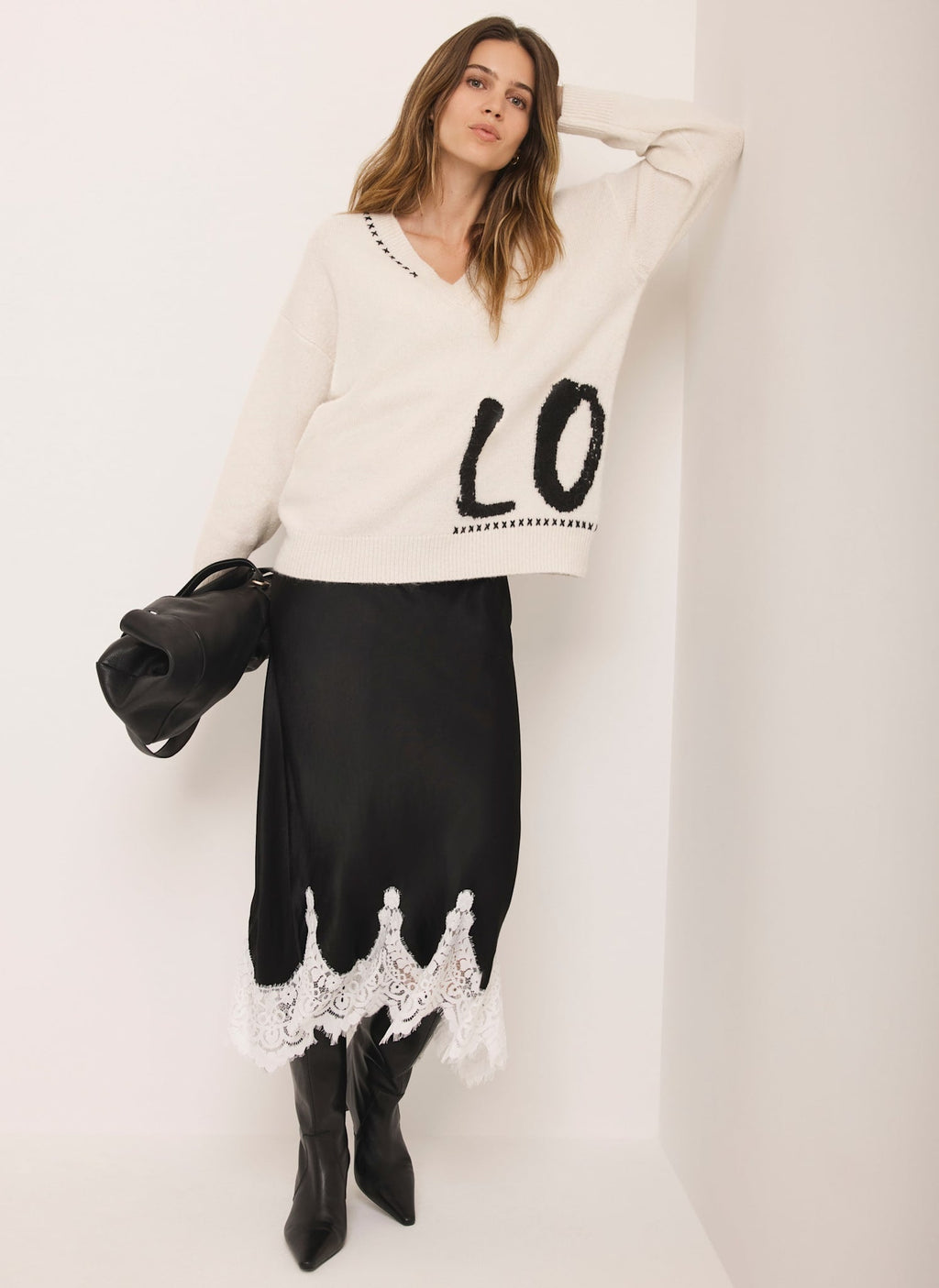 Cream Wool Blend Graphic Love Jumper