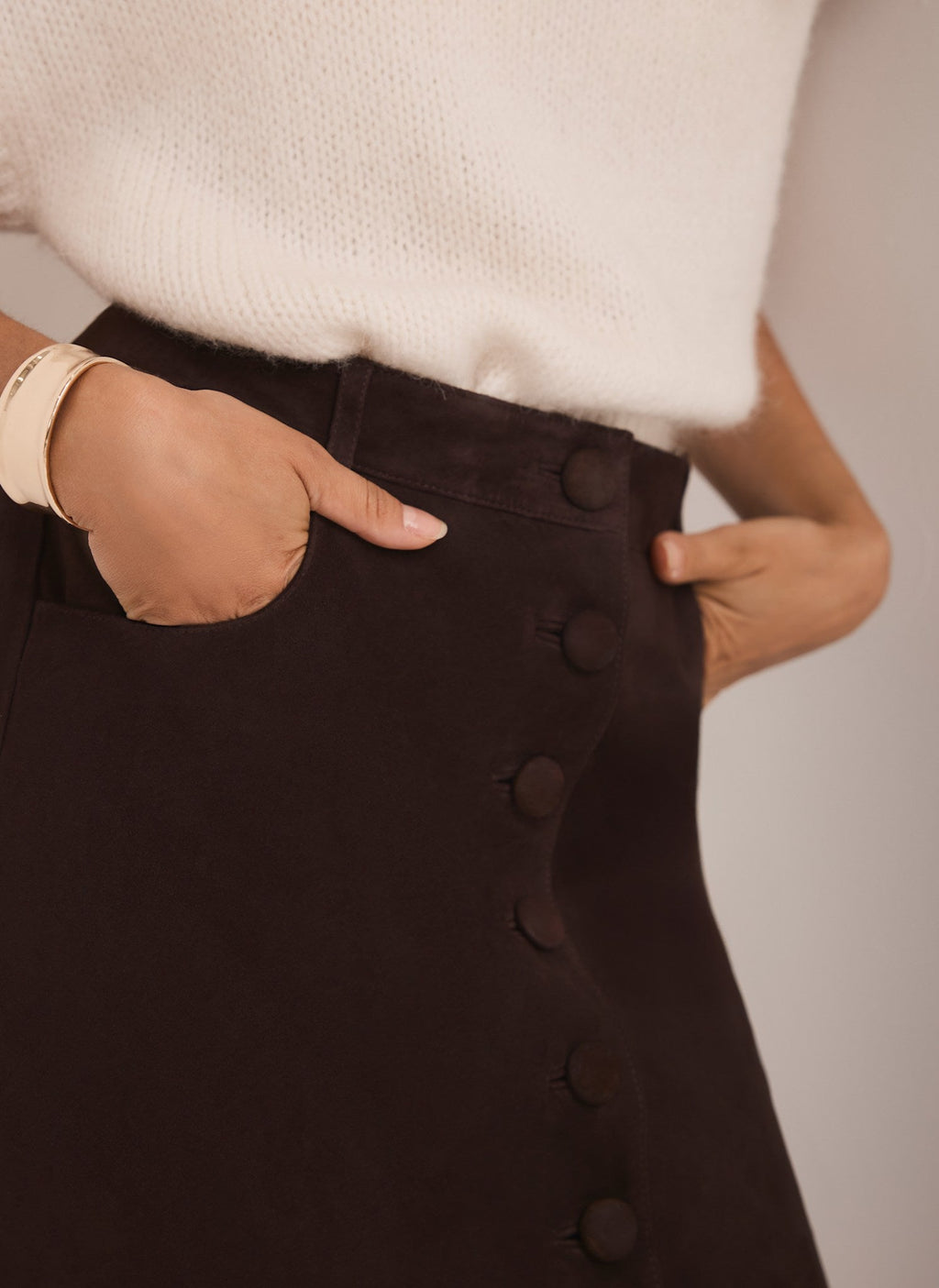 Cream Wool Blend High Neck Knit Top