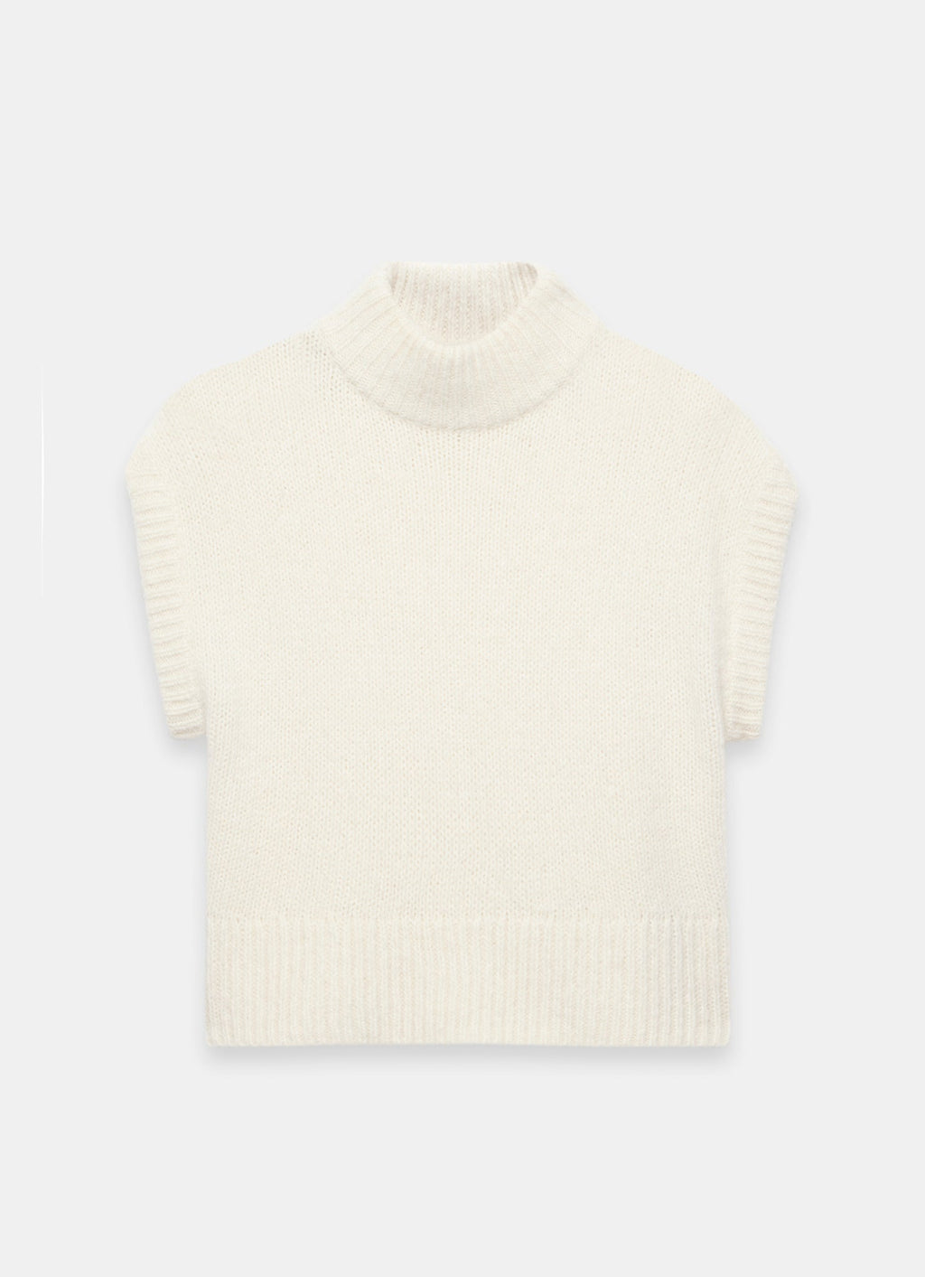 Cream Wool Blend High Neck Knit Top