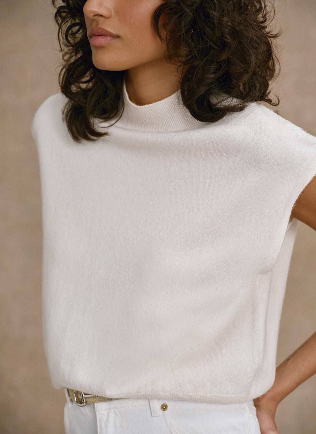 Cream Wool Blend Knit Top