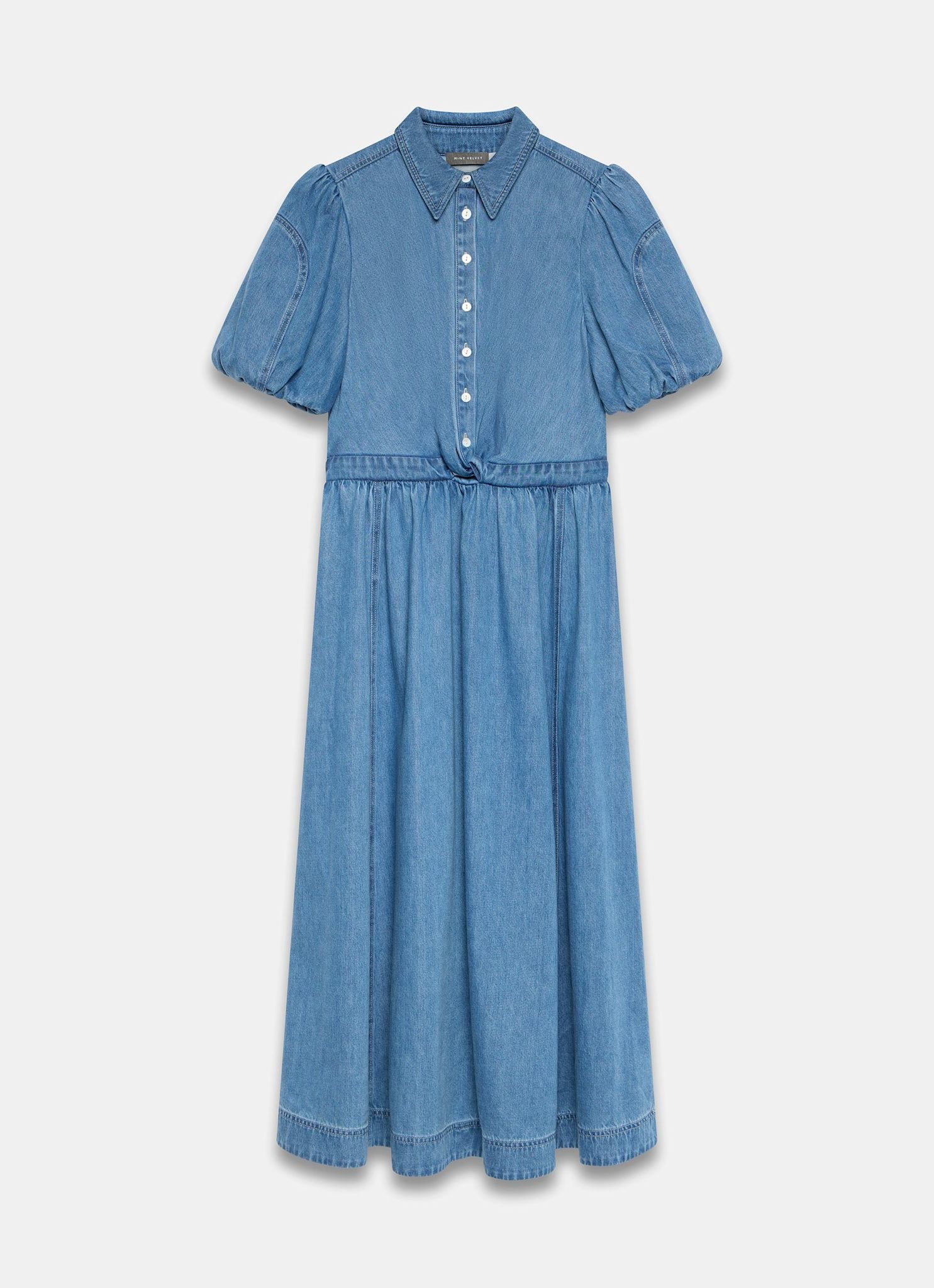 Mid Indigo Denim Twist Midi Dress