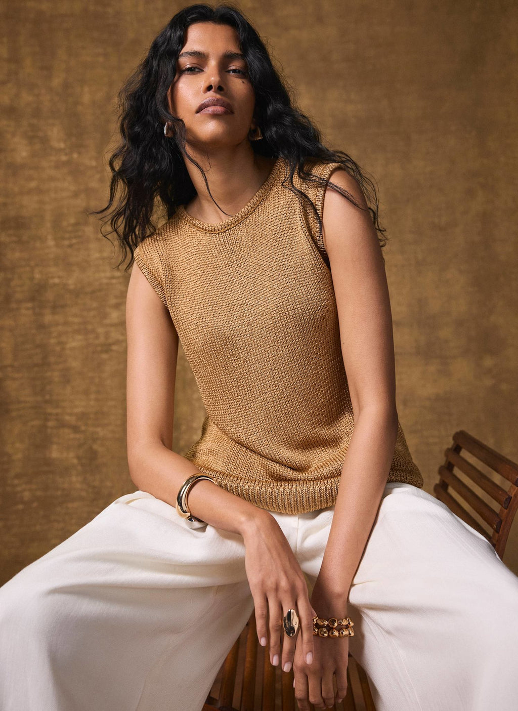Gold Metallic Knit Vest Top