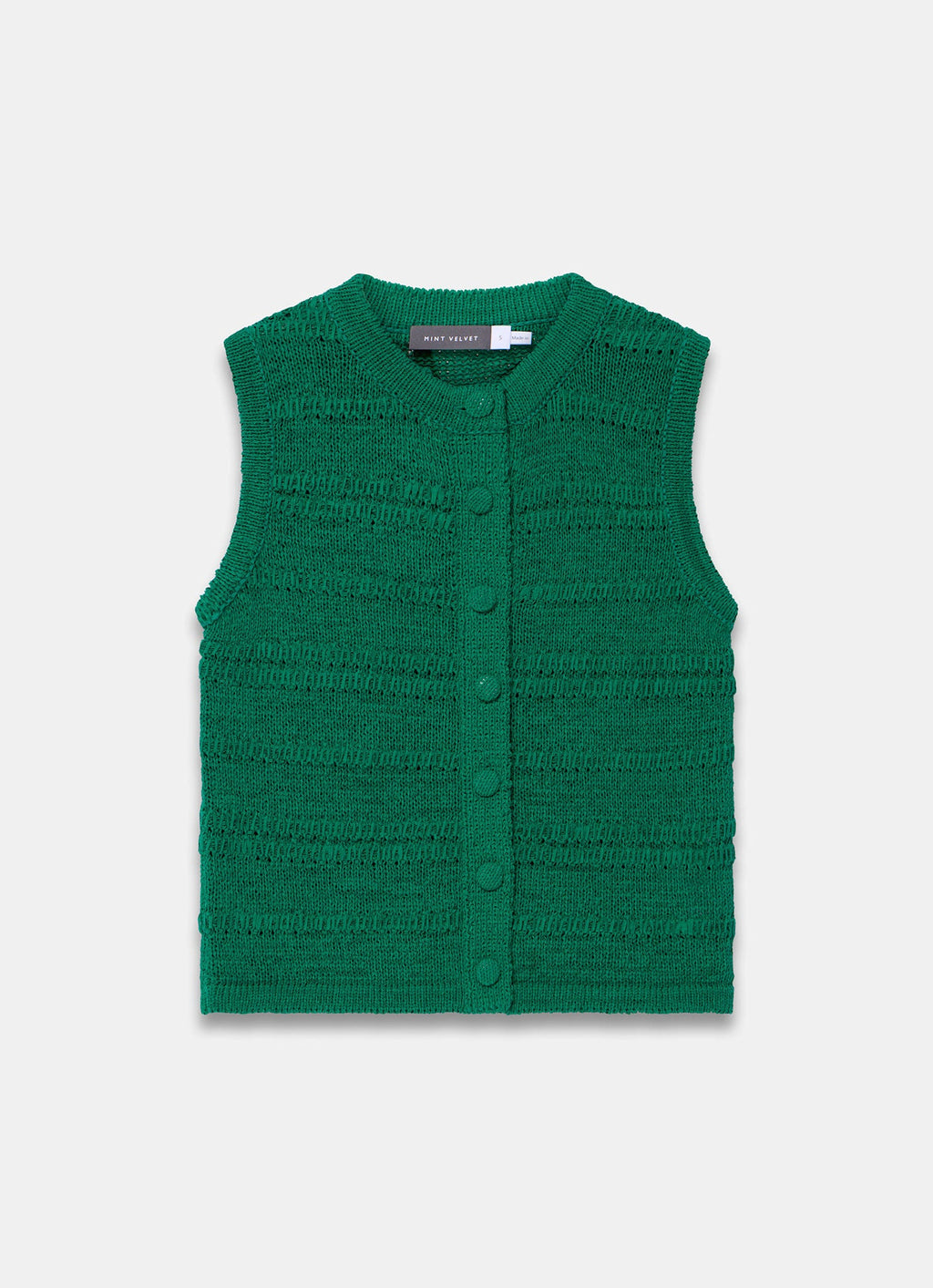 Green Cotton Blend Button Detail Knit Top