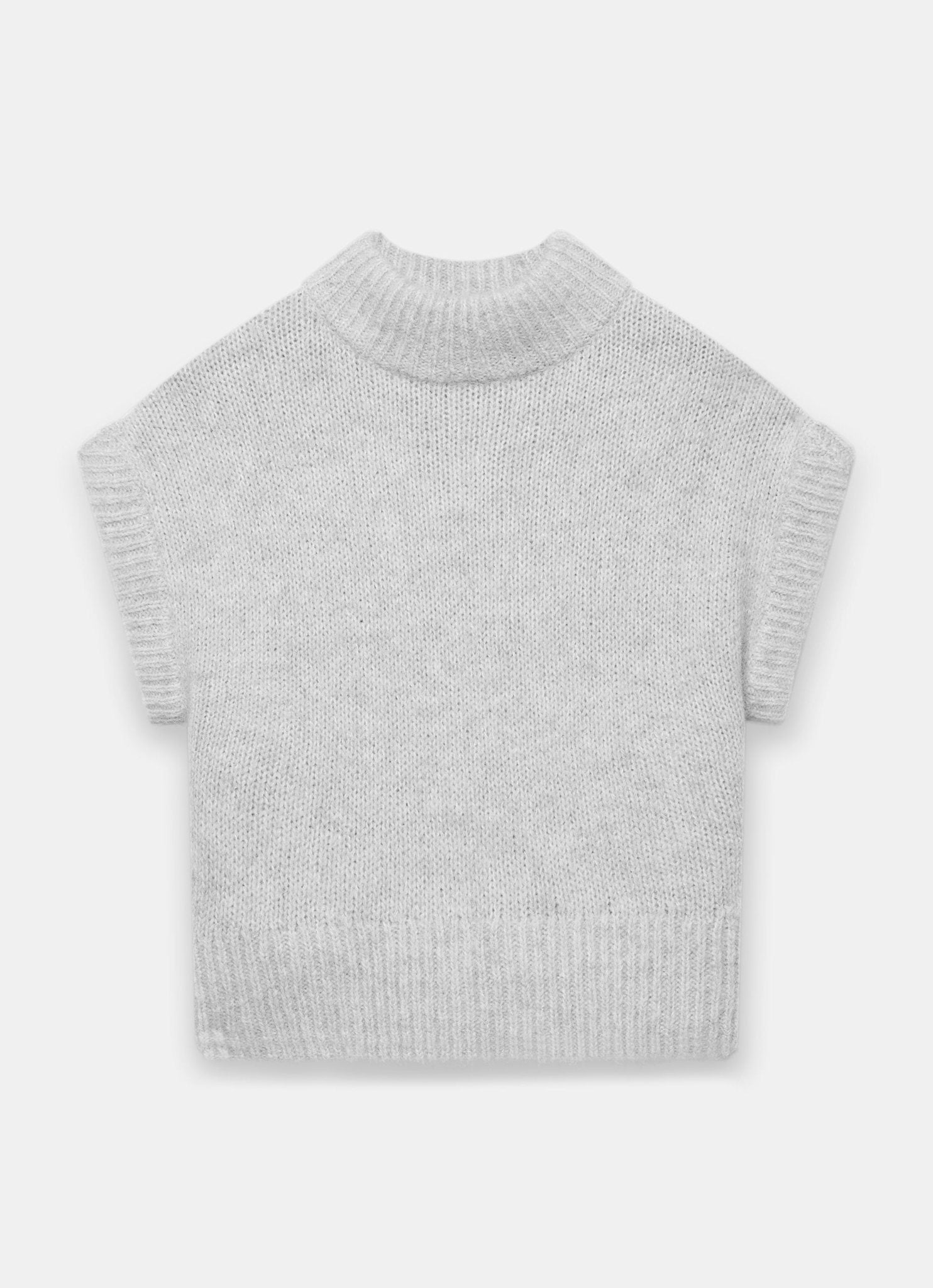 Grey Wool Blend High Neck Knit Top