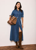 Indigo Denim Belted Midi Shirt Dress