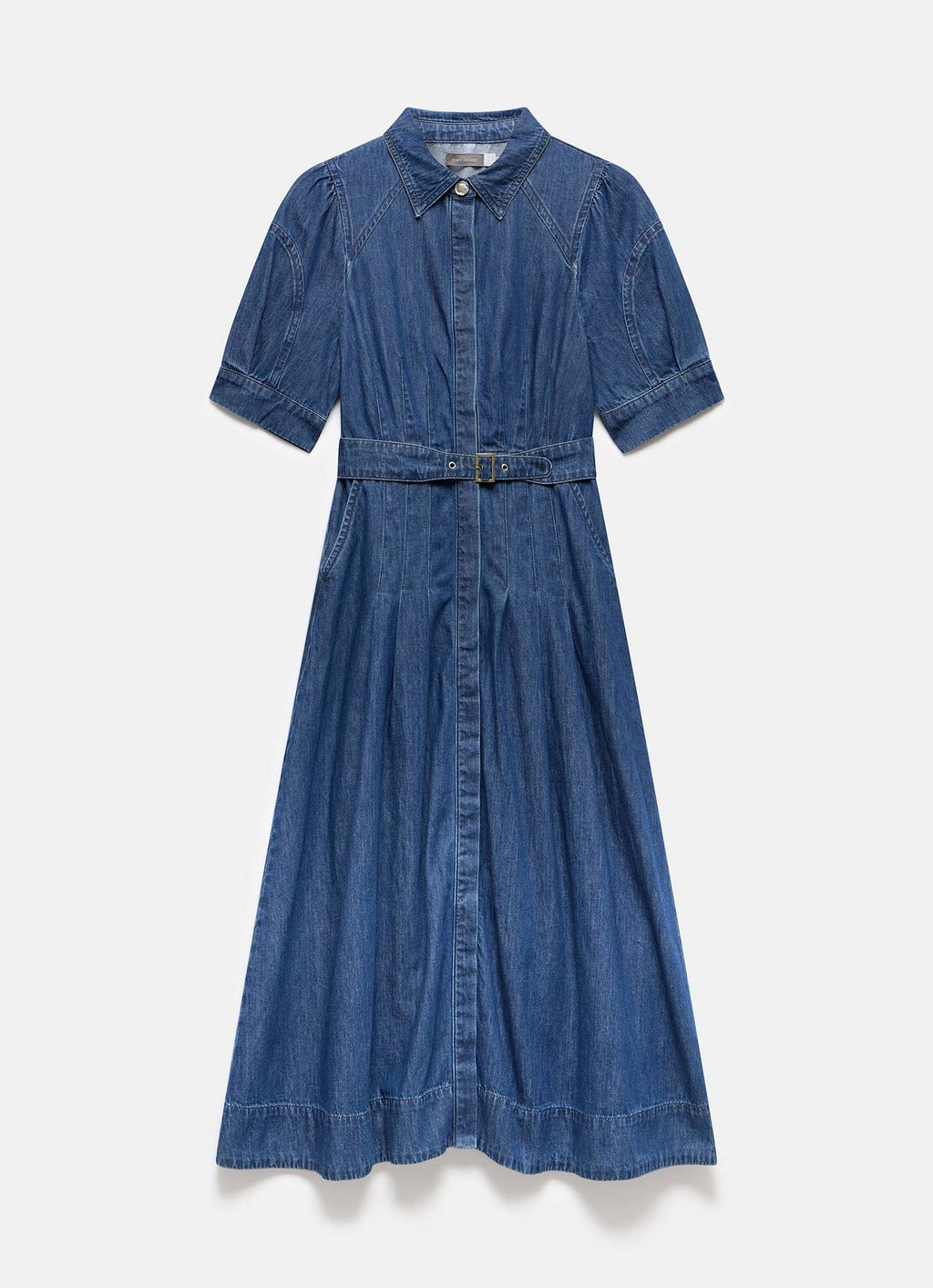 Indigo Denim Belted Midi Shirt Dress