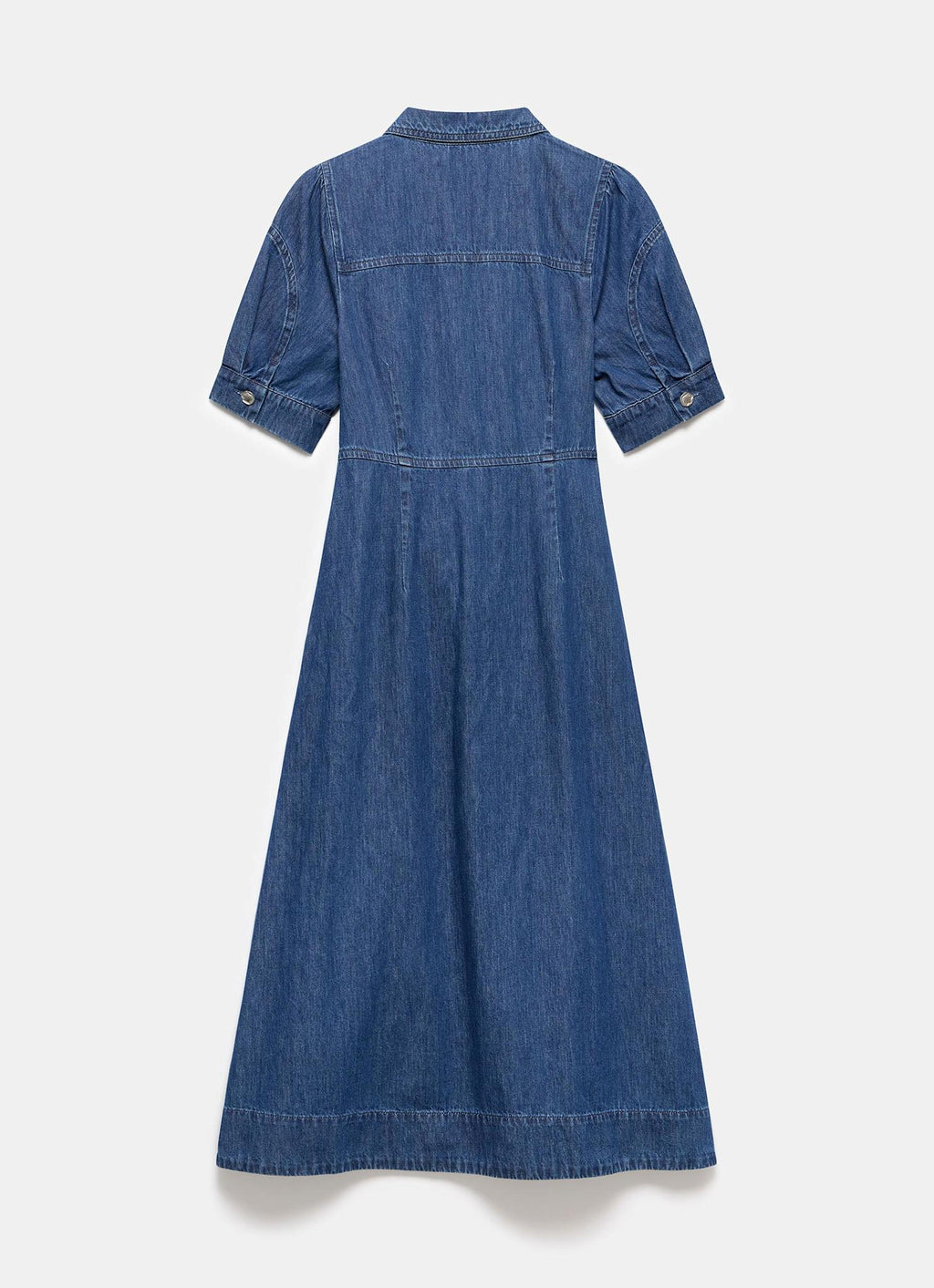 Indigo Denim Belted Midi Shirt Dress
