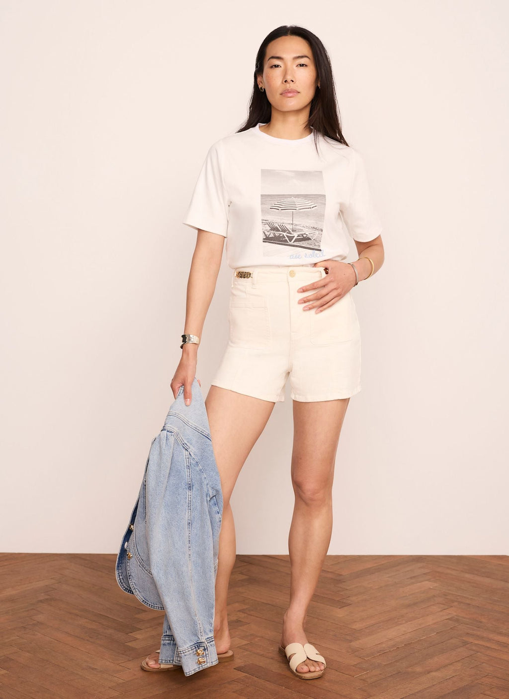 White Cotton Beach Print Ultimate T-Shirt