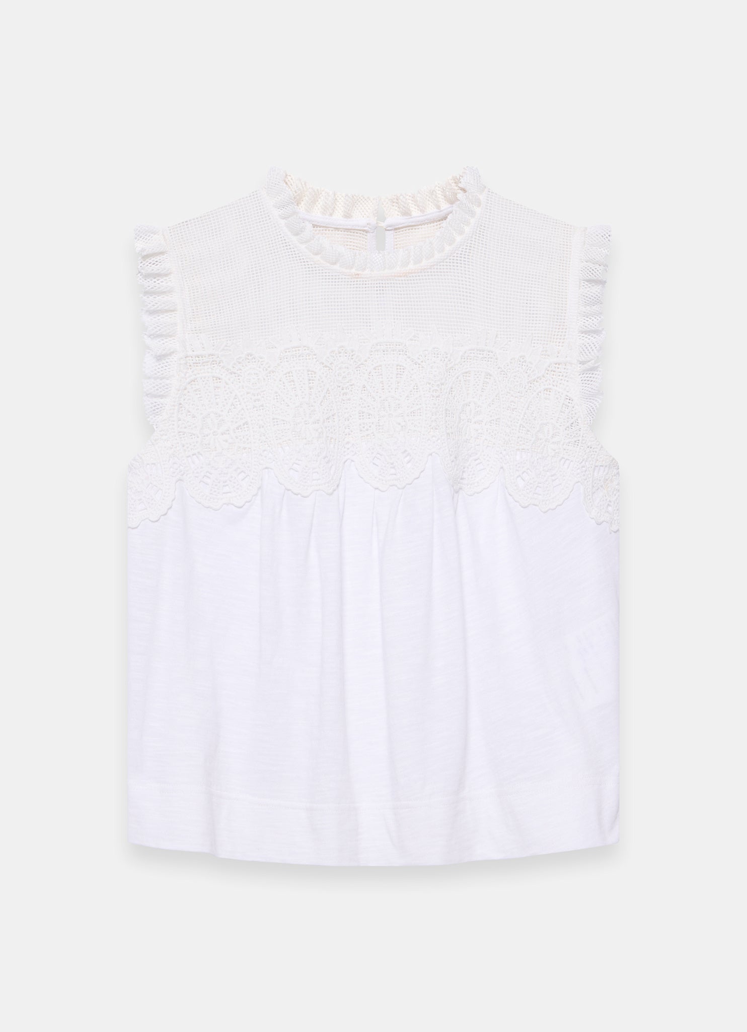 White Cotton Blend Lace Applique Top