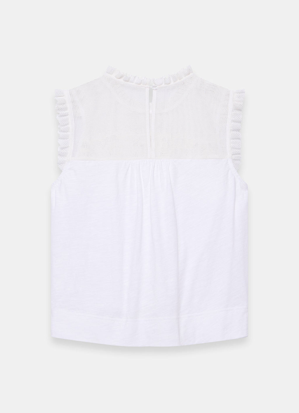 White Cotton Blend Lace Applique Top