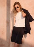 White Cotton Blend Button Detail Knit Top