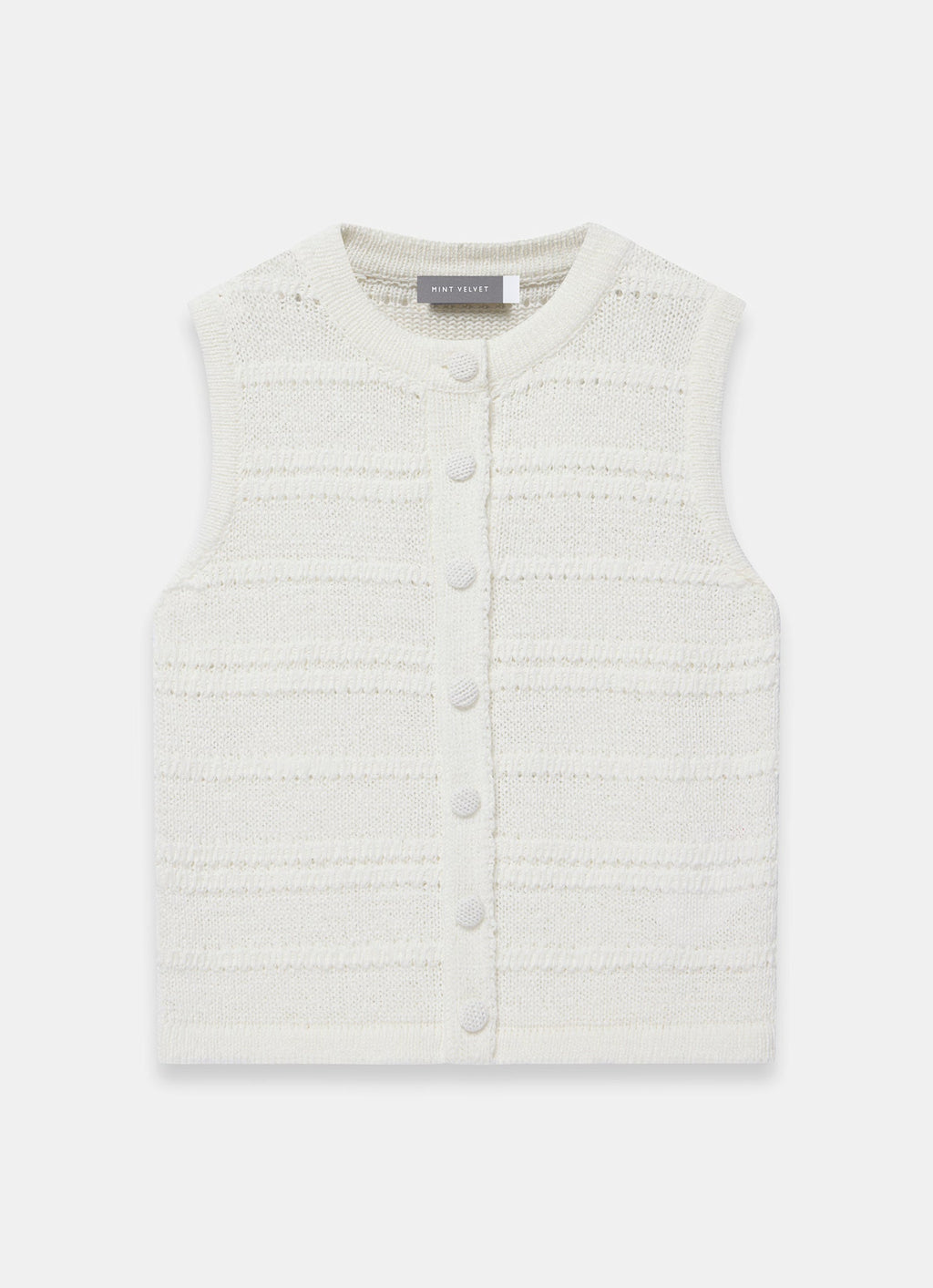 White Cotton Blend Button Detail Knit Top