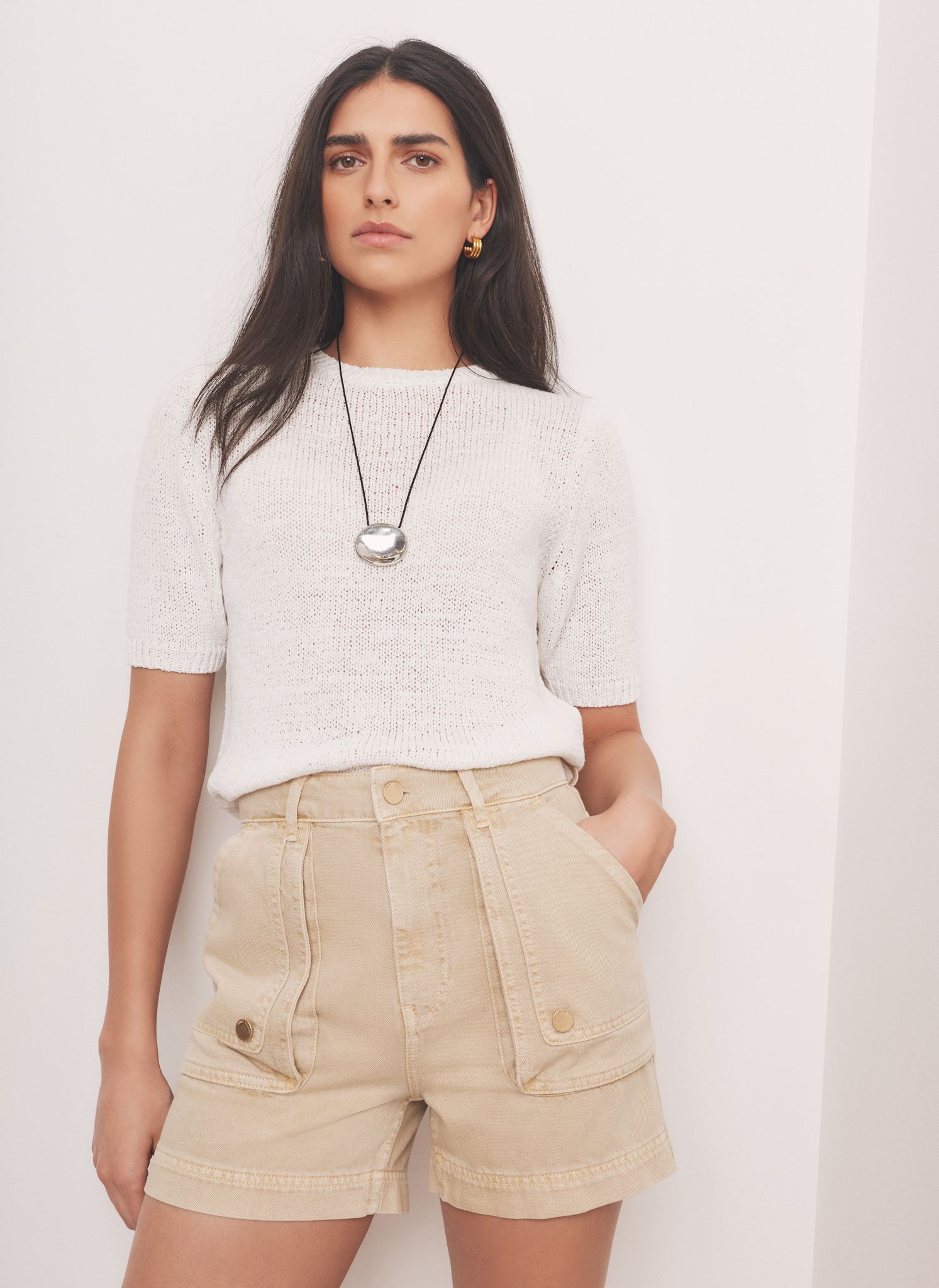 White Cotton Blend Knit Top
