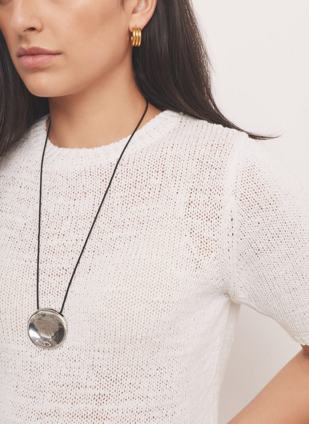White Cotton Blend Knit Top