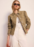 Khaki Cotton Blend Peplum Jacket