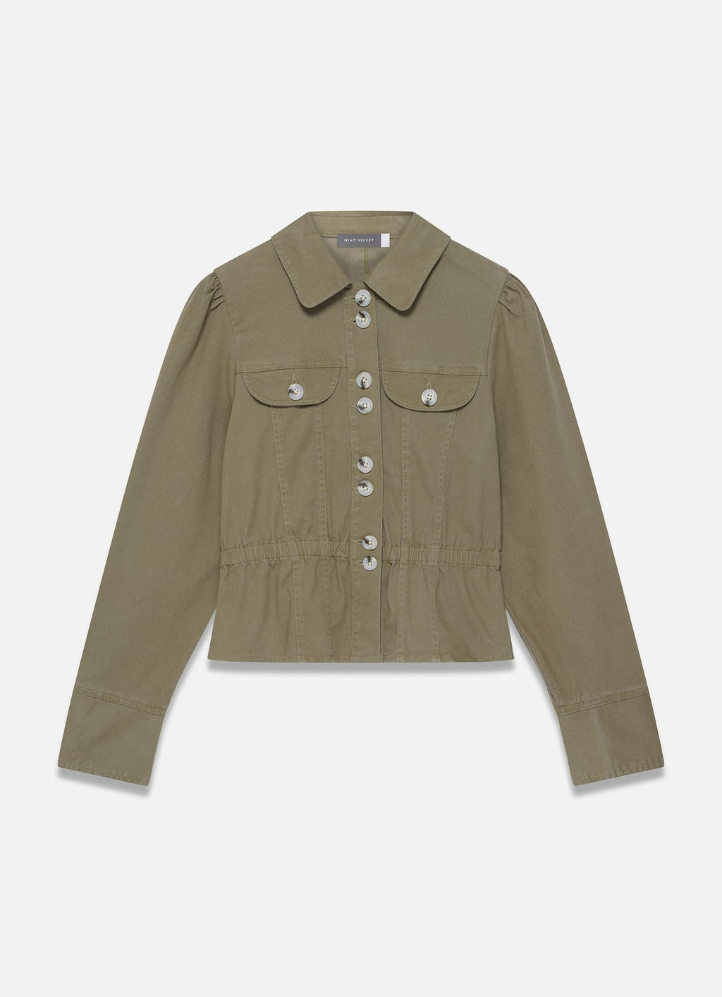 Khaki Cotton Blend Peplum Jacket