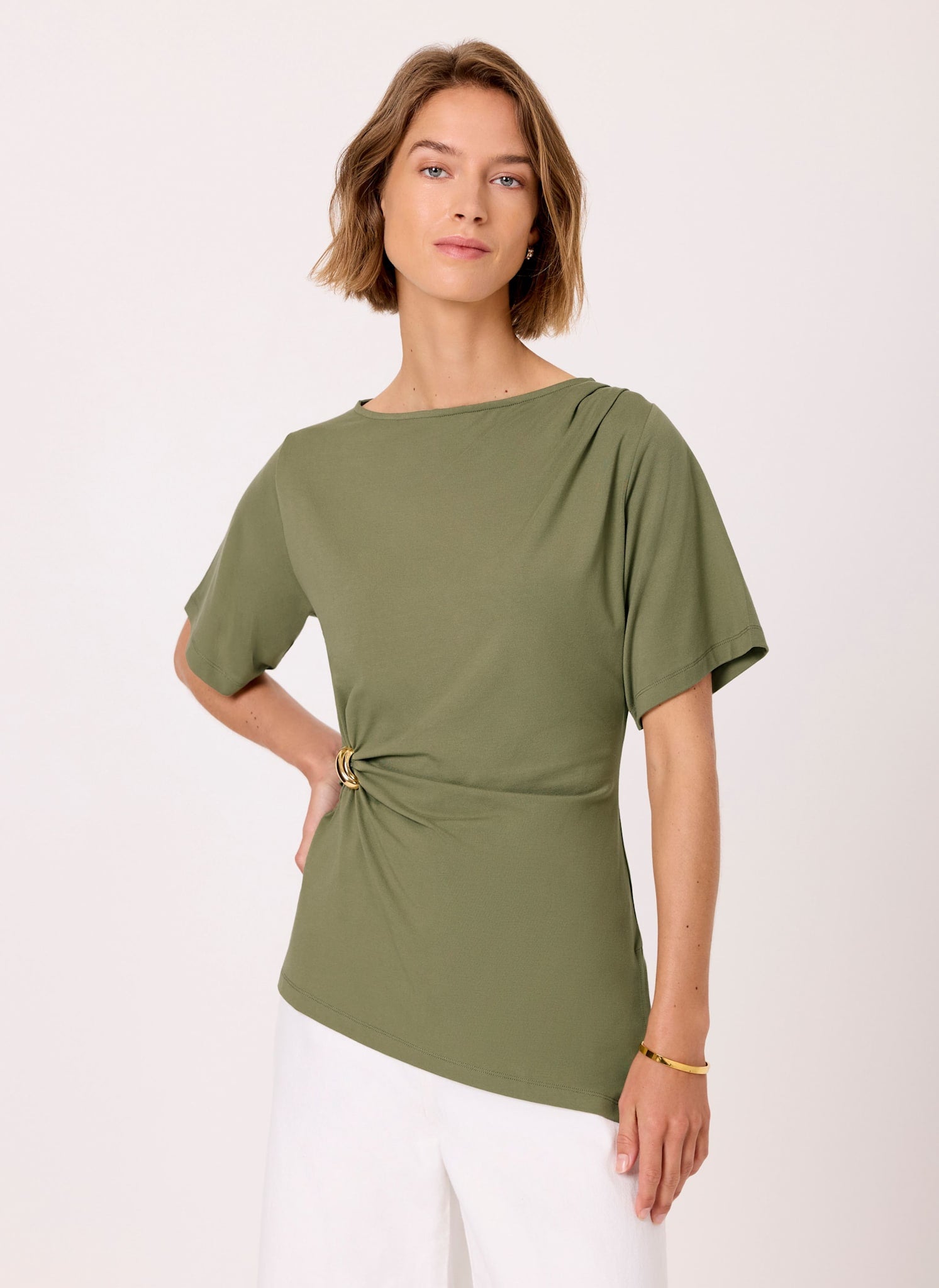 Khaki Gathered Detail Top