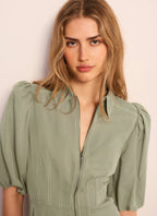 Khaki Utility Zip Midi Shirt Dress