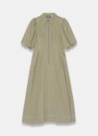 Khaki Utility Zip Midi Shirt Dress