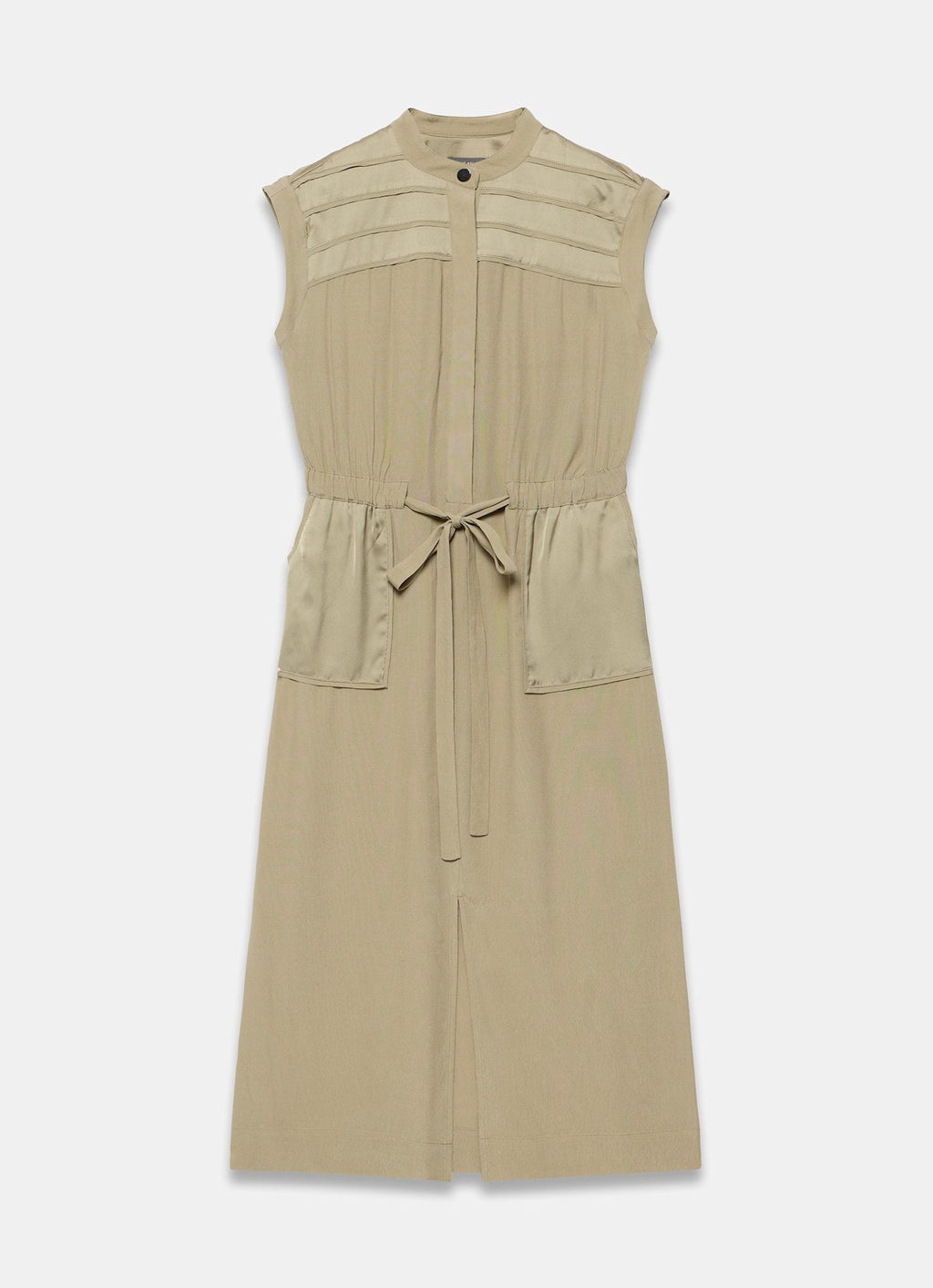 Khaki Satin Utility Midi Dress